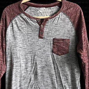 American Republic Gray & Burgandy Long Sleeve T-Shirt